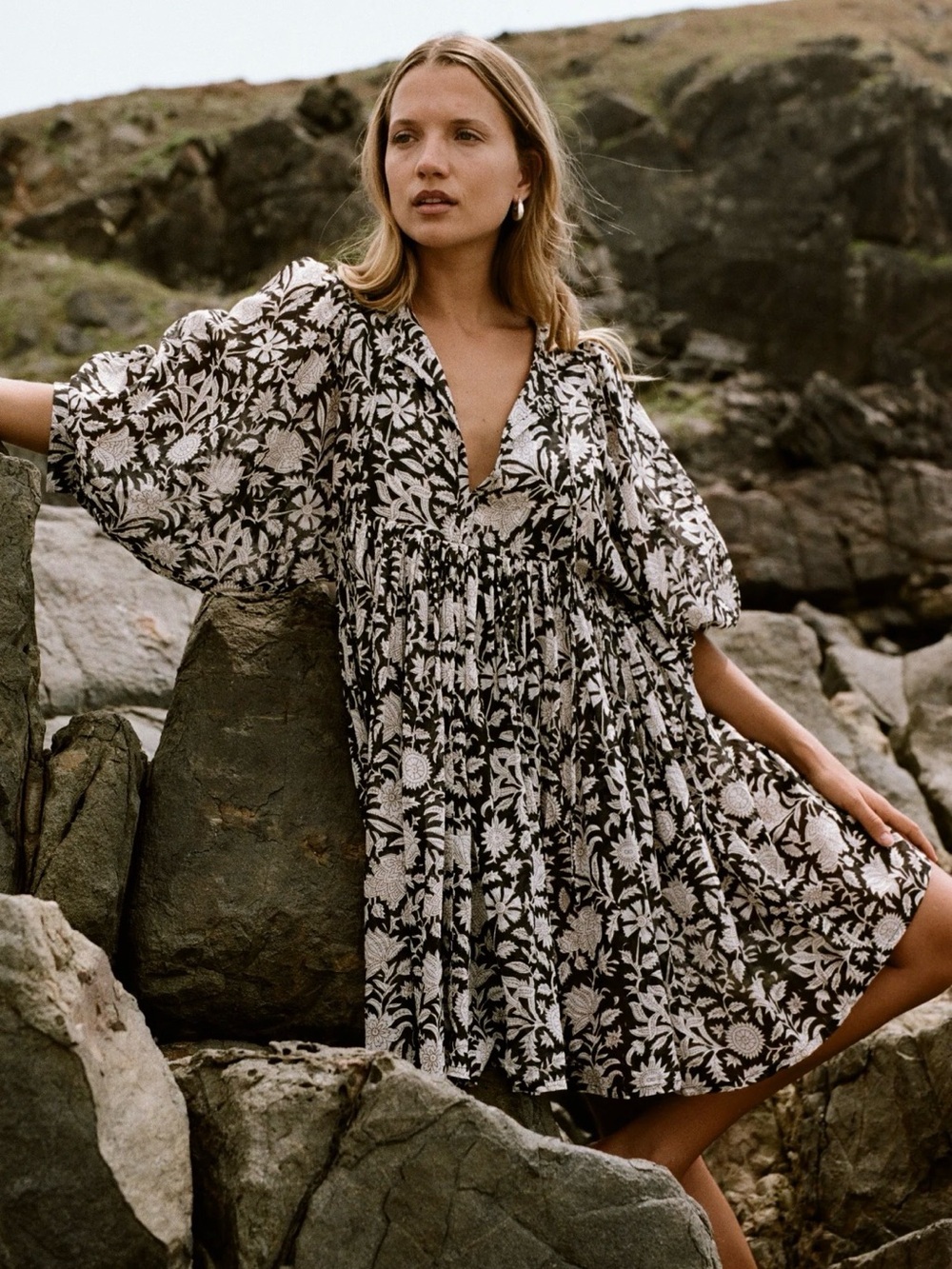 Daughters of India Kyra Mini Dress in Pepper (Black and White Floral) - Picture 4 of 5